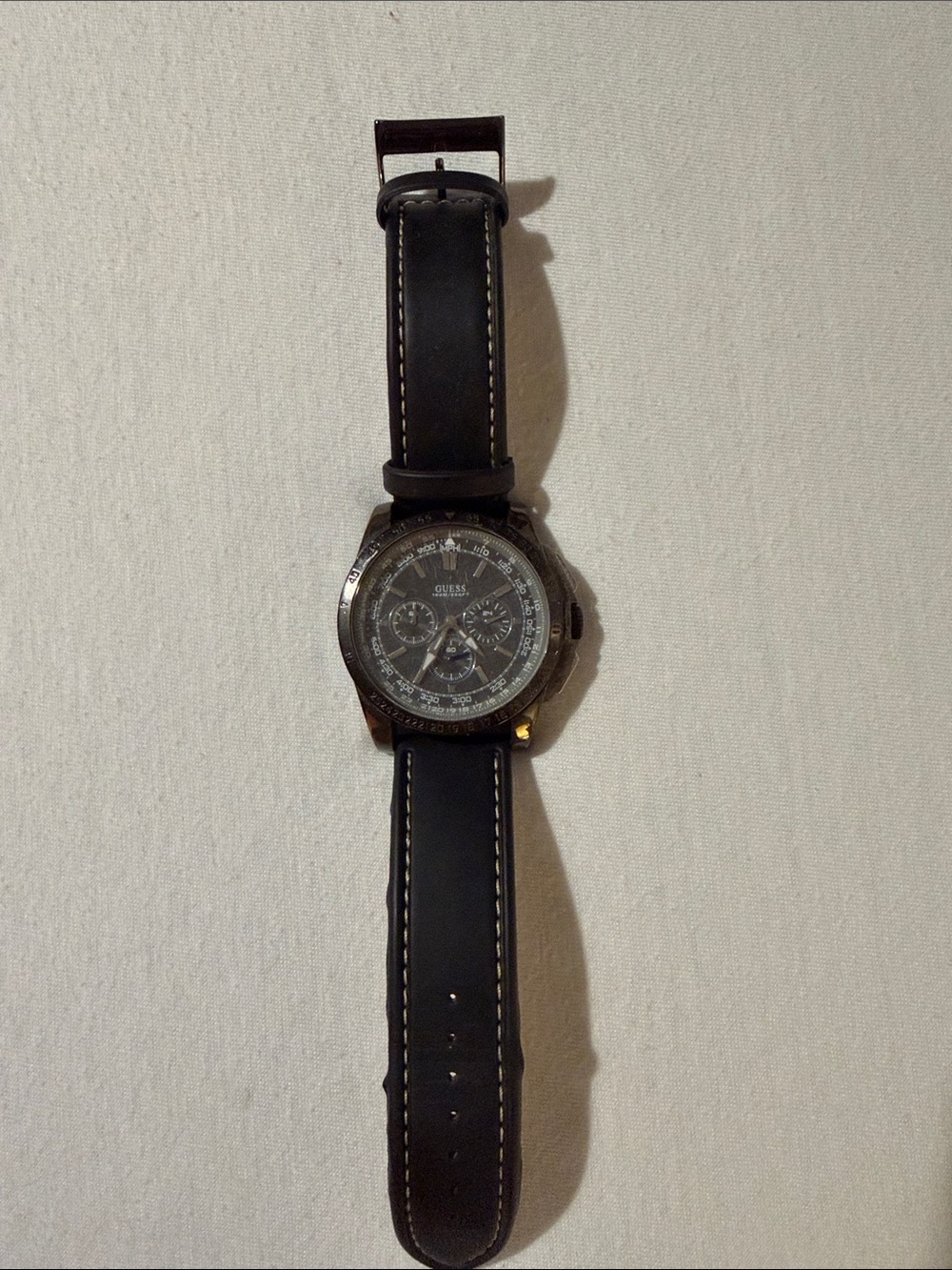 Guess Black Leather Strap Chronograph Watch